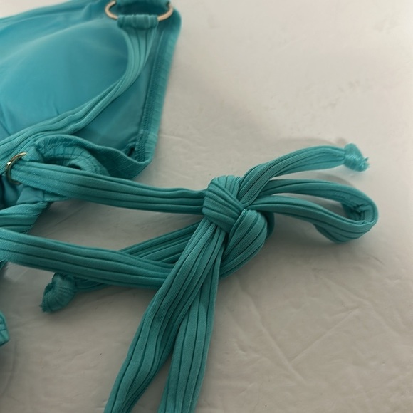 Robin Piccone Yasmine One-piece Swimsuit - Aqua Teal Plunge Silver Ribbed Size 2 - Picture 12 of 12